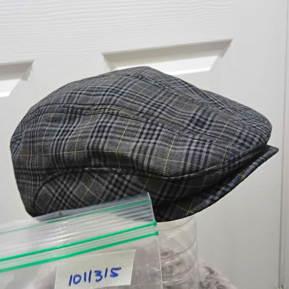 Ben Sherman Flat Cap L/XL Gray Black Plaid Ivy Driving Hat Lined Snap Brim